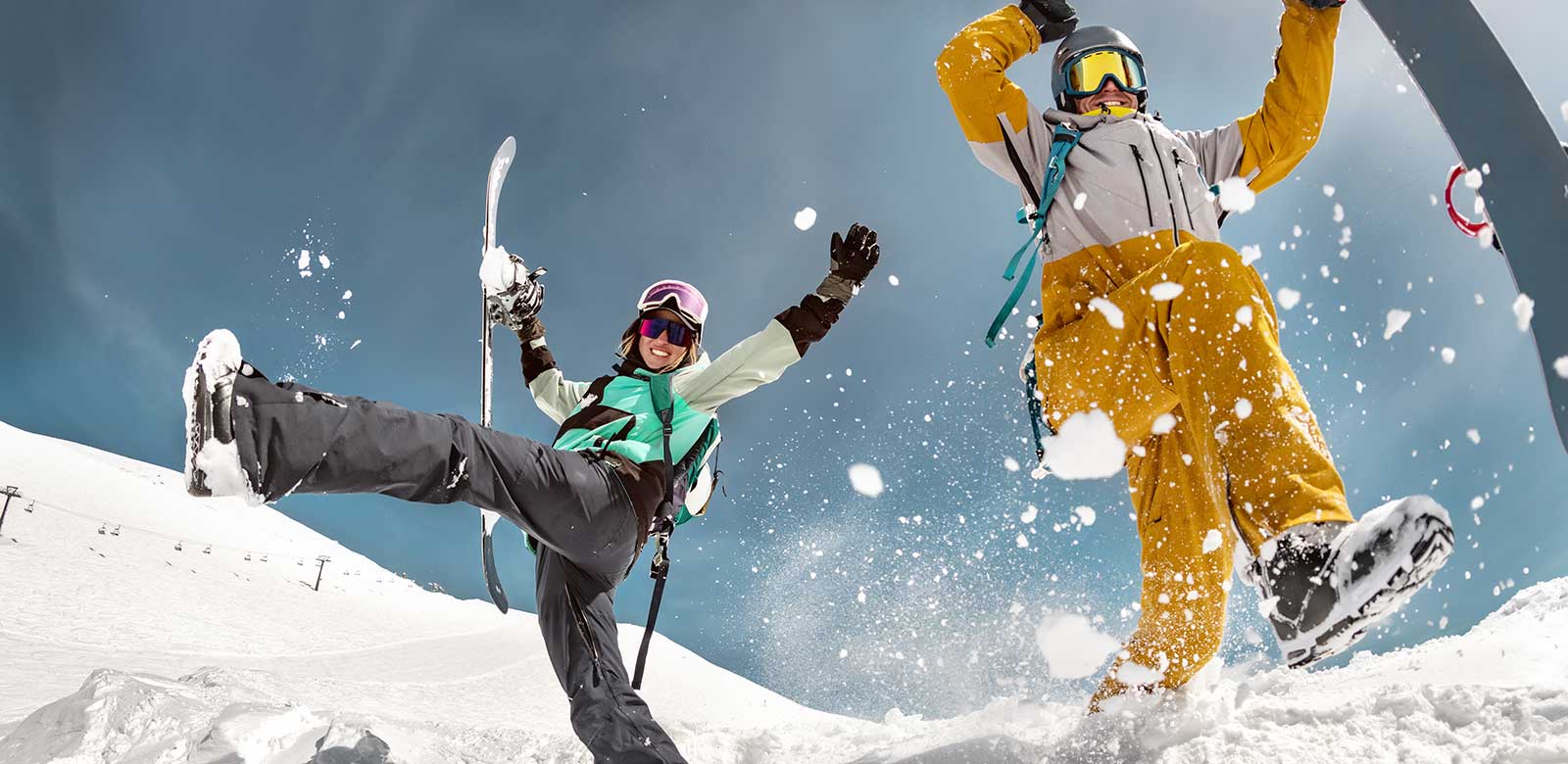 Snowboarders having fun in the snow