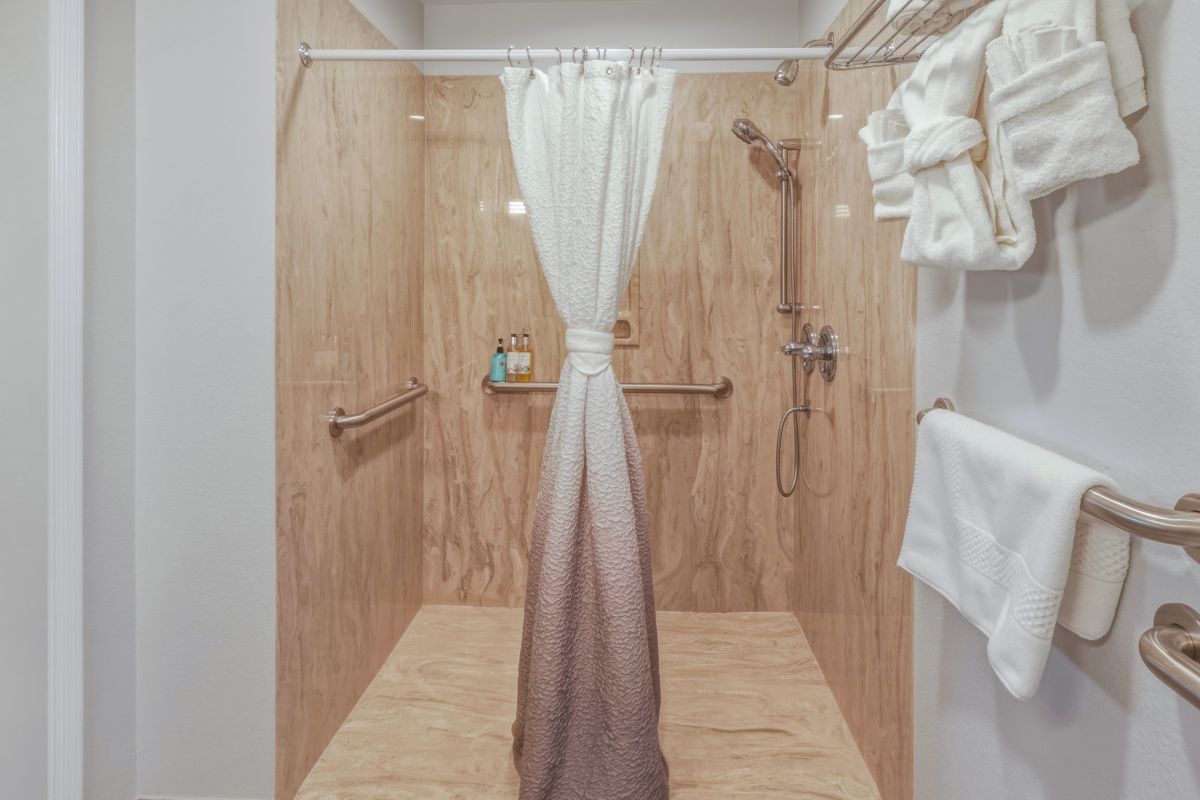The bathroom with roll in shower at our hotel in Pagosa Springs