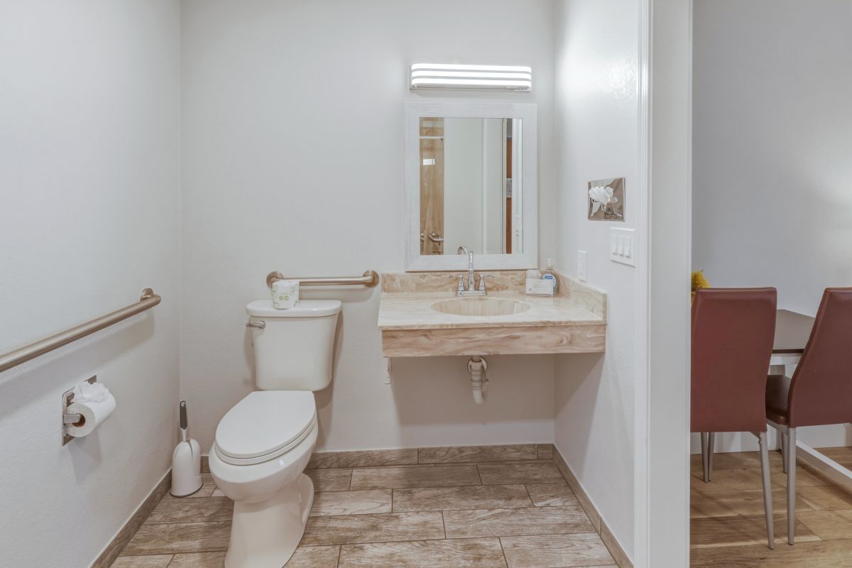 ADA placed sink easy for a wheelchair to access in our hotel in Pagosa Springs